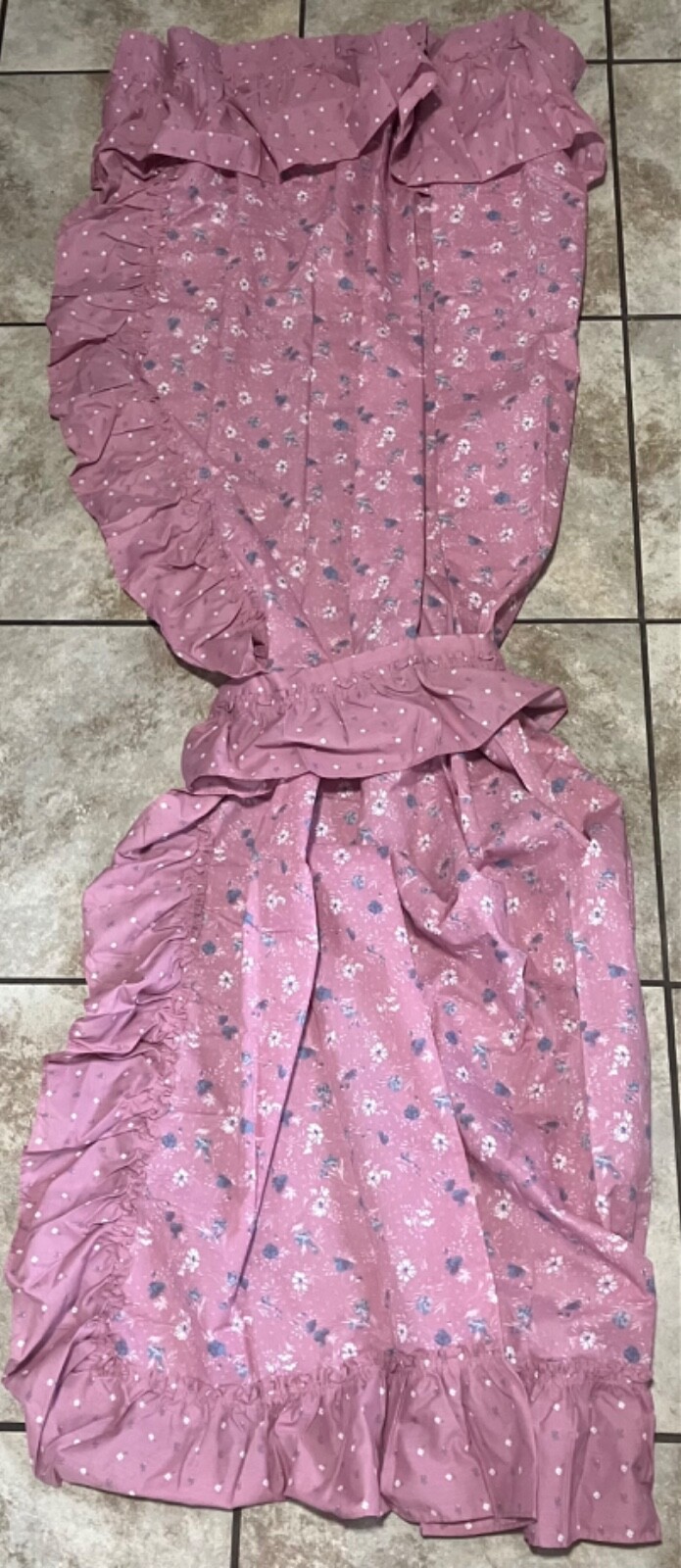CURTAINS Vtg For Large Window One Set 60 x 48 in. Ruffles & Tie-Backs MAUVE*USA*