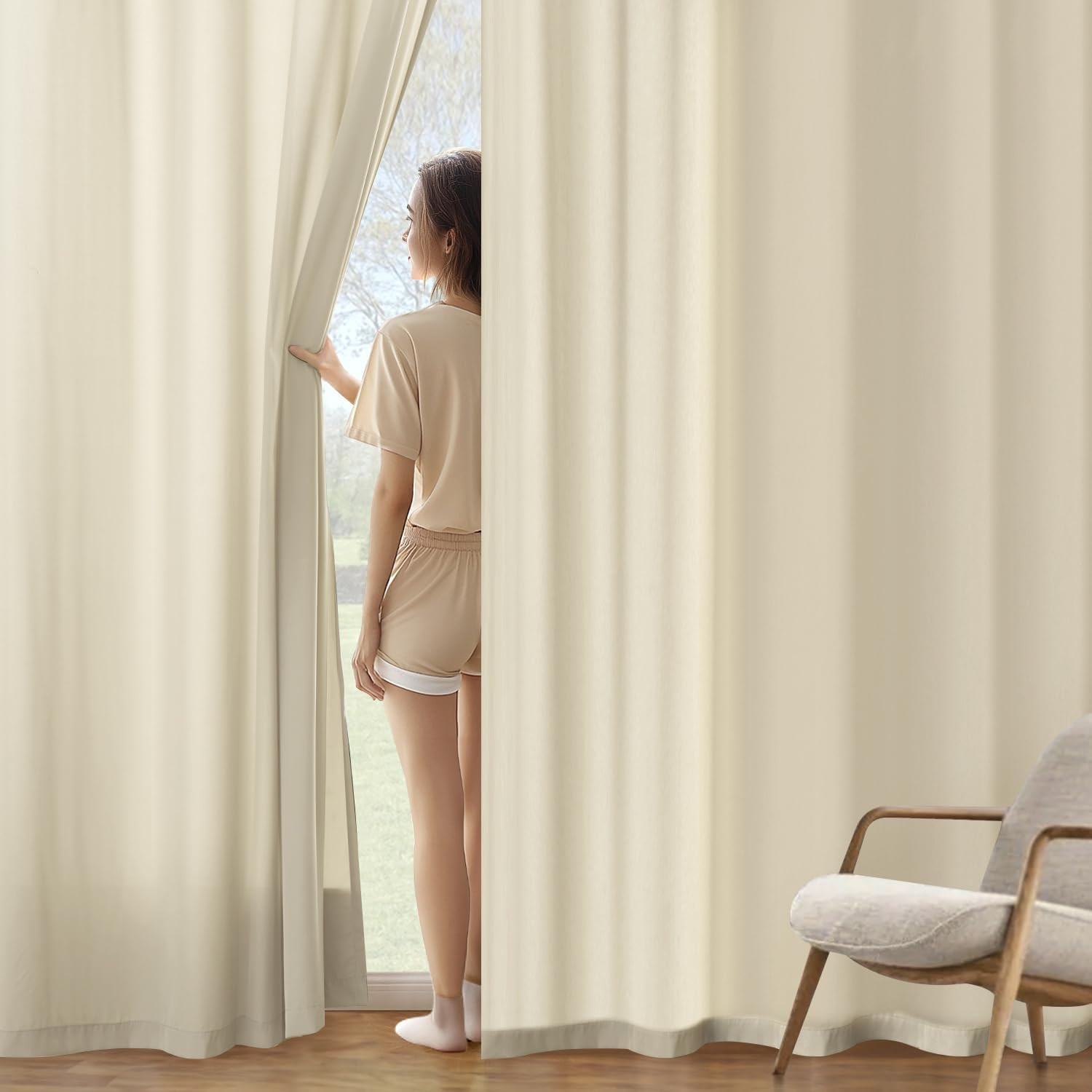 MIULEE Cream Beige Privacy Sheer Curtains That Let Light in 63 Inches Long Non-S