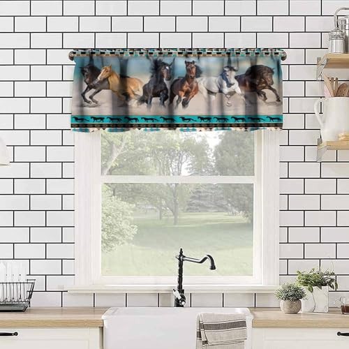 Vintage Horse Valance Curtains for Bedroom, Country Aztec Primitive Totem
