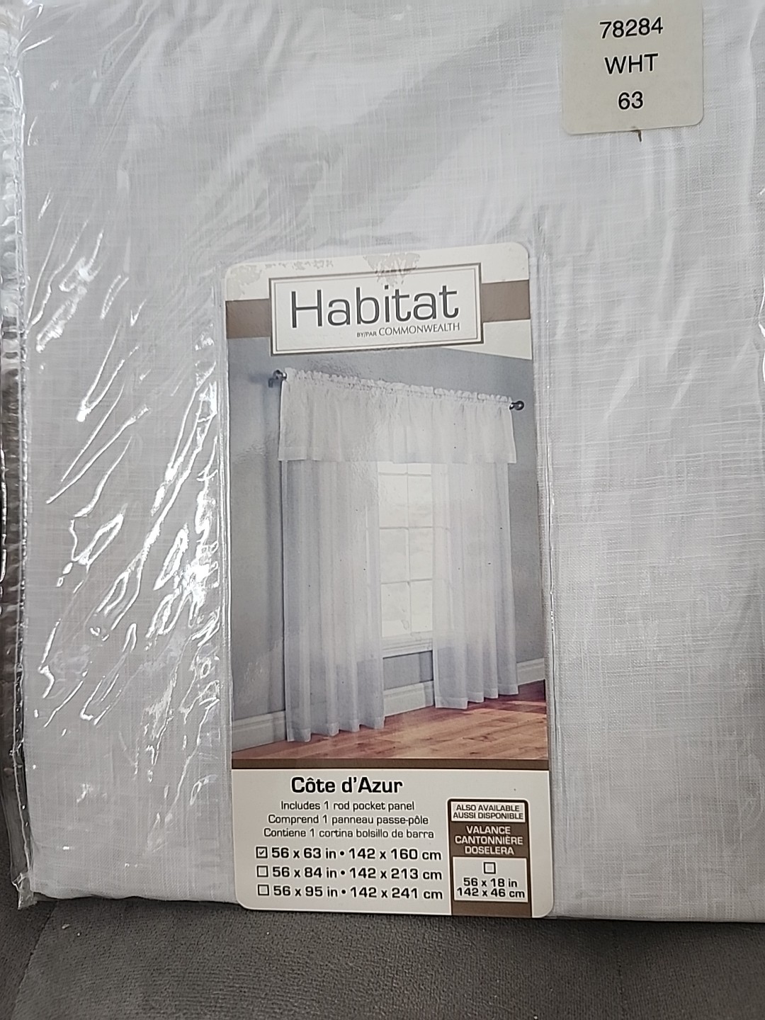 Habitats Cote D’azur Curtain Panel Rod Pocket 56×63. White Linen Look Polyester
