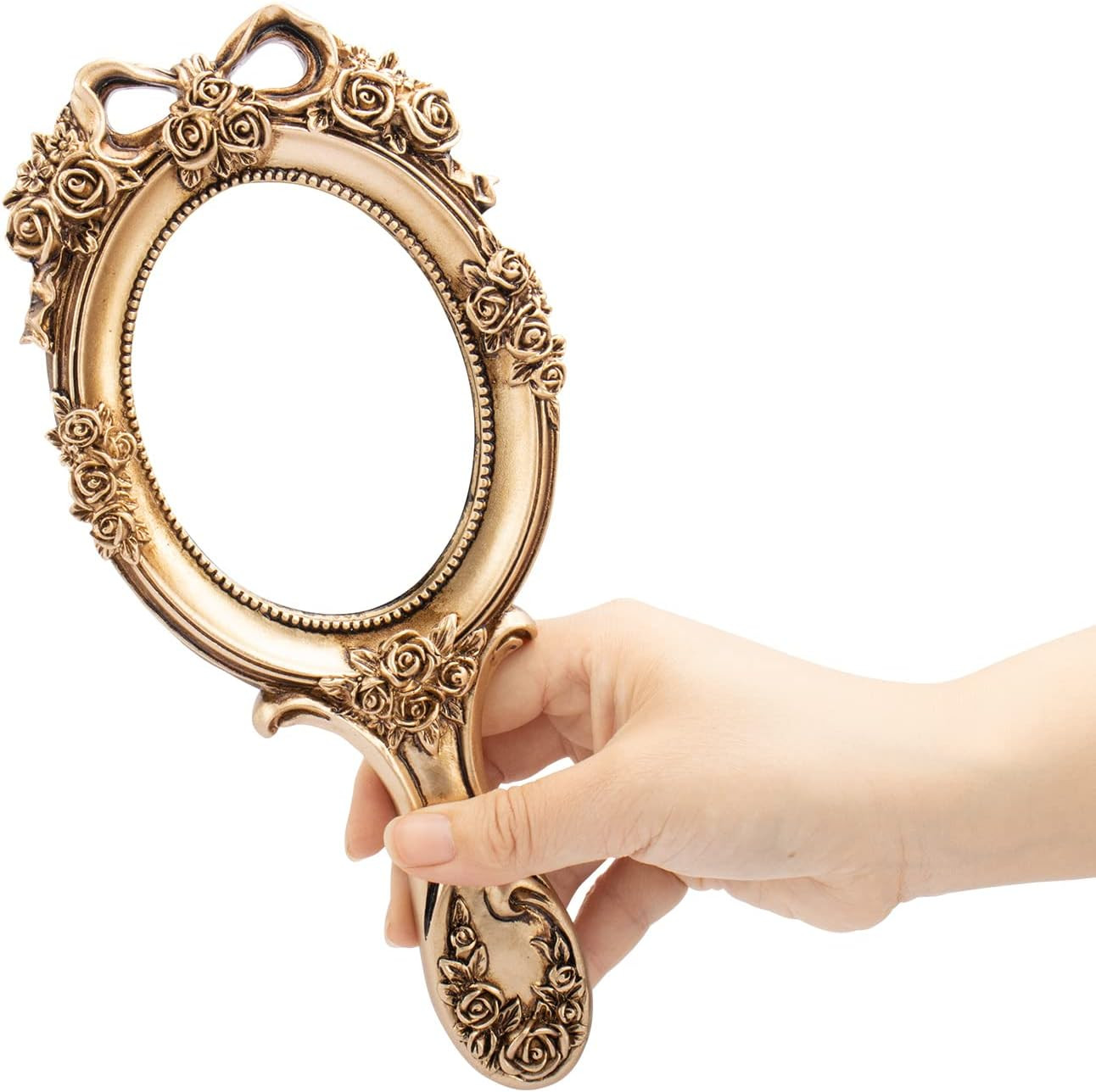 Vintage Handheld Mirror – Embossed Flower Hand Mirror – Makeup & Vanity Mirror –