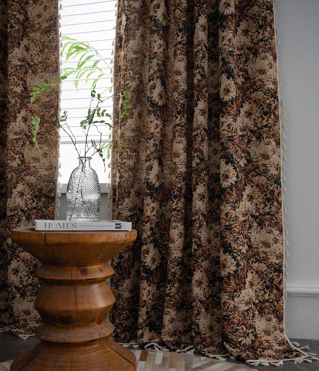 vctops Vintage Floral Oil Painting Curtains with Tassels Set of 2 Panels Rod …