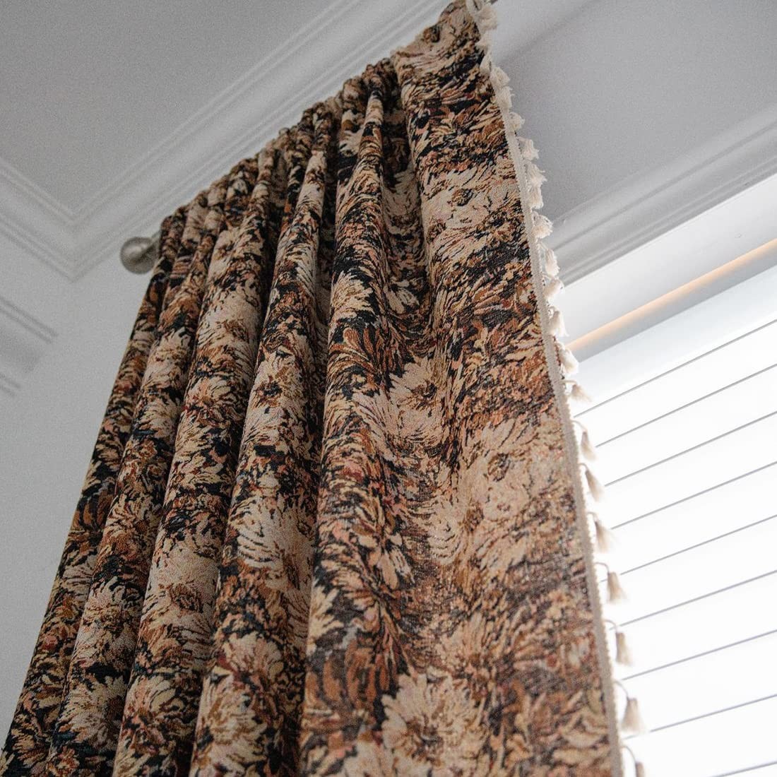 vctops Vintage Floral Oil Painting Curtains with Tassels Set of 2 Panels Rod …