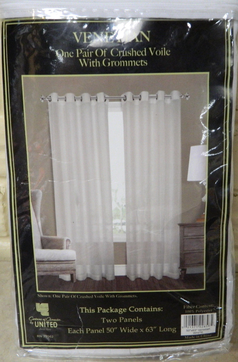 NIP UNITED VENETIAN PAIR OF CRUSHED VOILE /CROMMETS 2-PANELS EACH 50″ X 63″ LONG