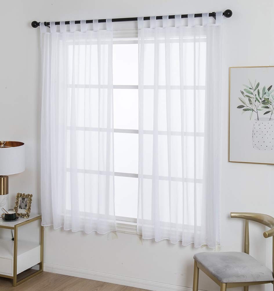 1 Panel Tab Top Sheer Drapery – Girls Room Sheer Voile Curtains – White 57(H)…