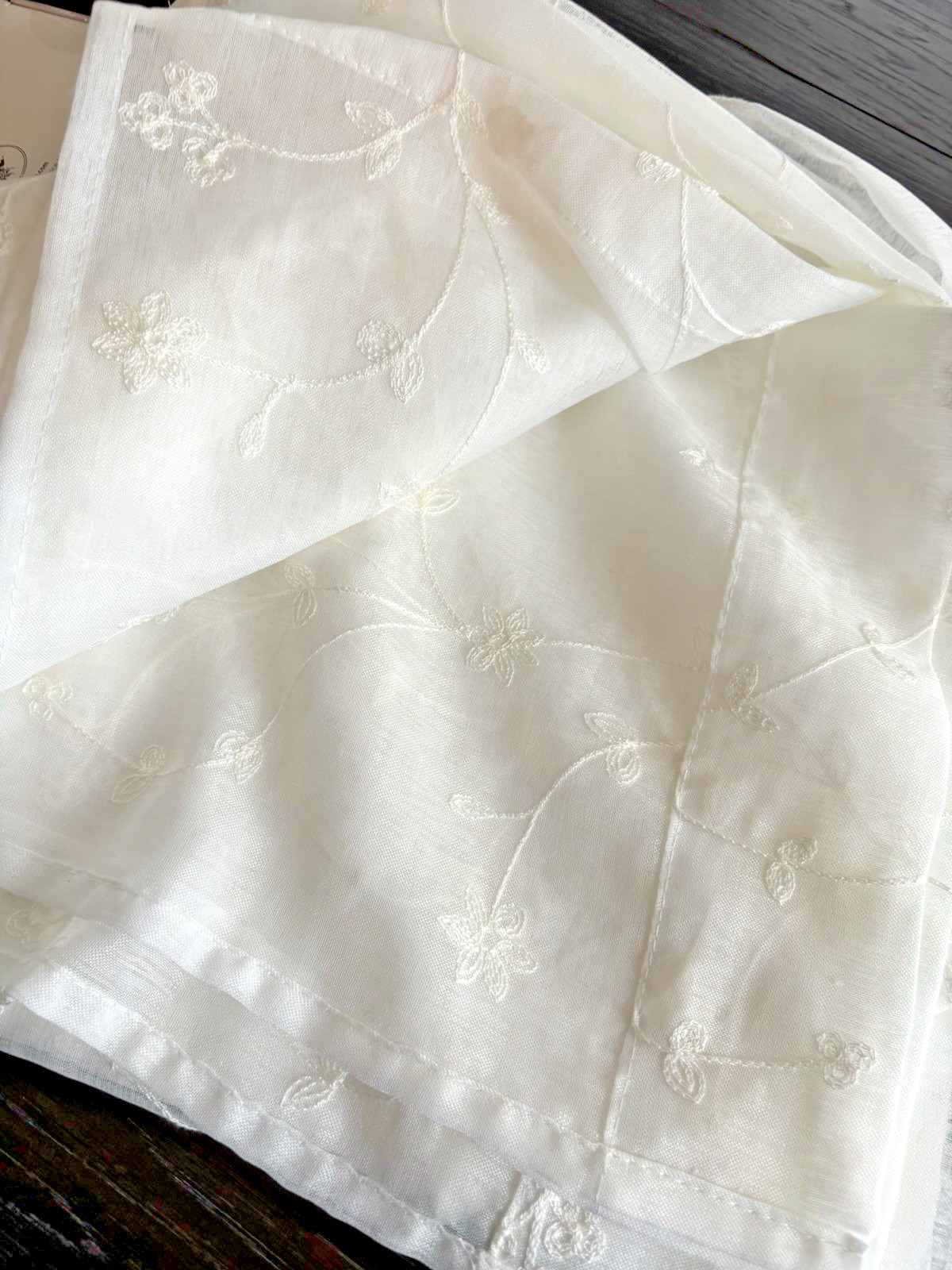 Laura Ashley Window Curtains 4 FOUR Panels 38 x 84 White Sheer Cream Embroidered