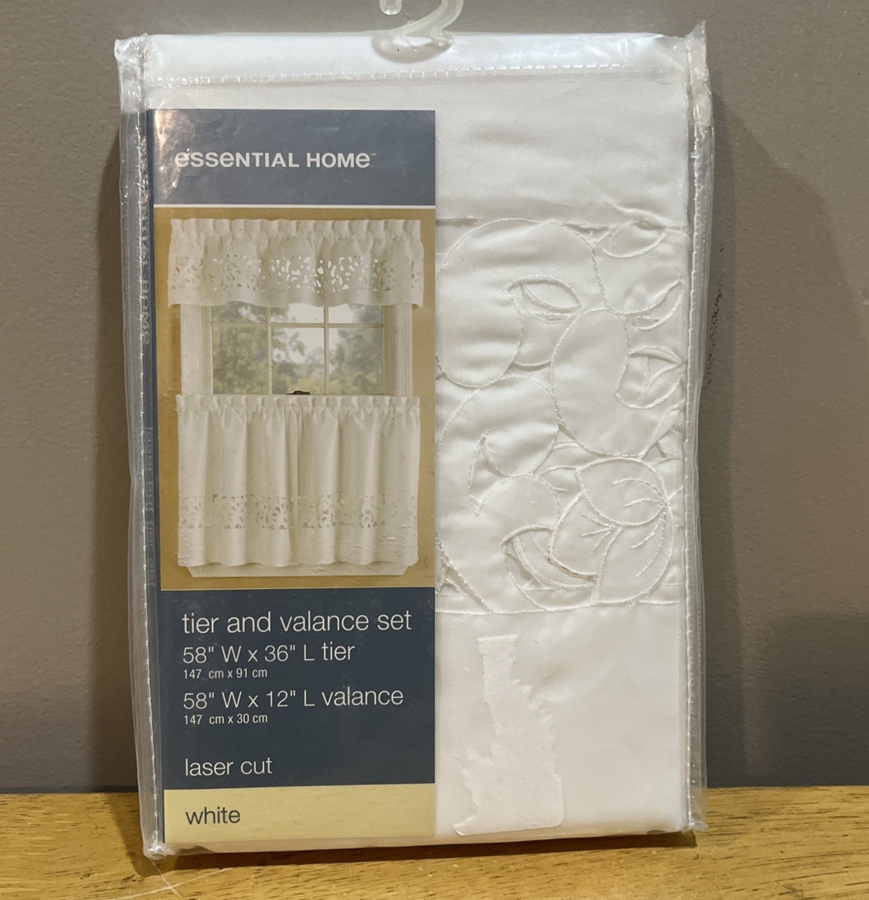 Essential Home by KMart White Window Tiers & Valance Lattice Laser Cut Cottage