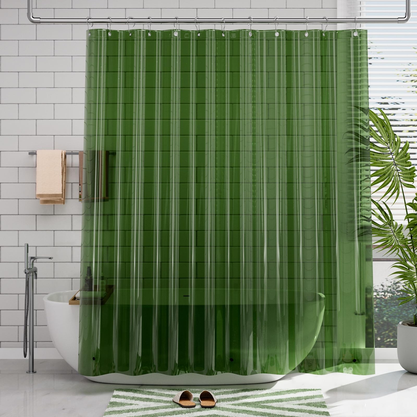 AmazerBath Shower Curtain Liner, 72″W x 72″L (Pack of 1), Clear Pine Green