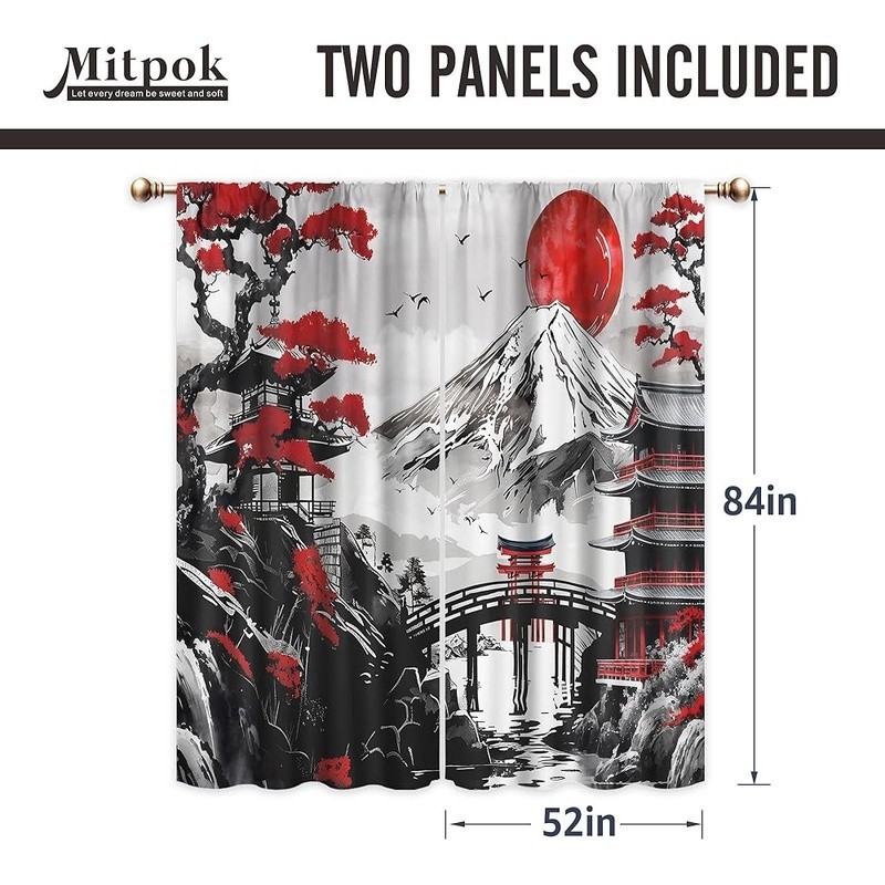 Energy Efficient Black Red Curtain Panels Soft Polyester Privacy Decor New