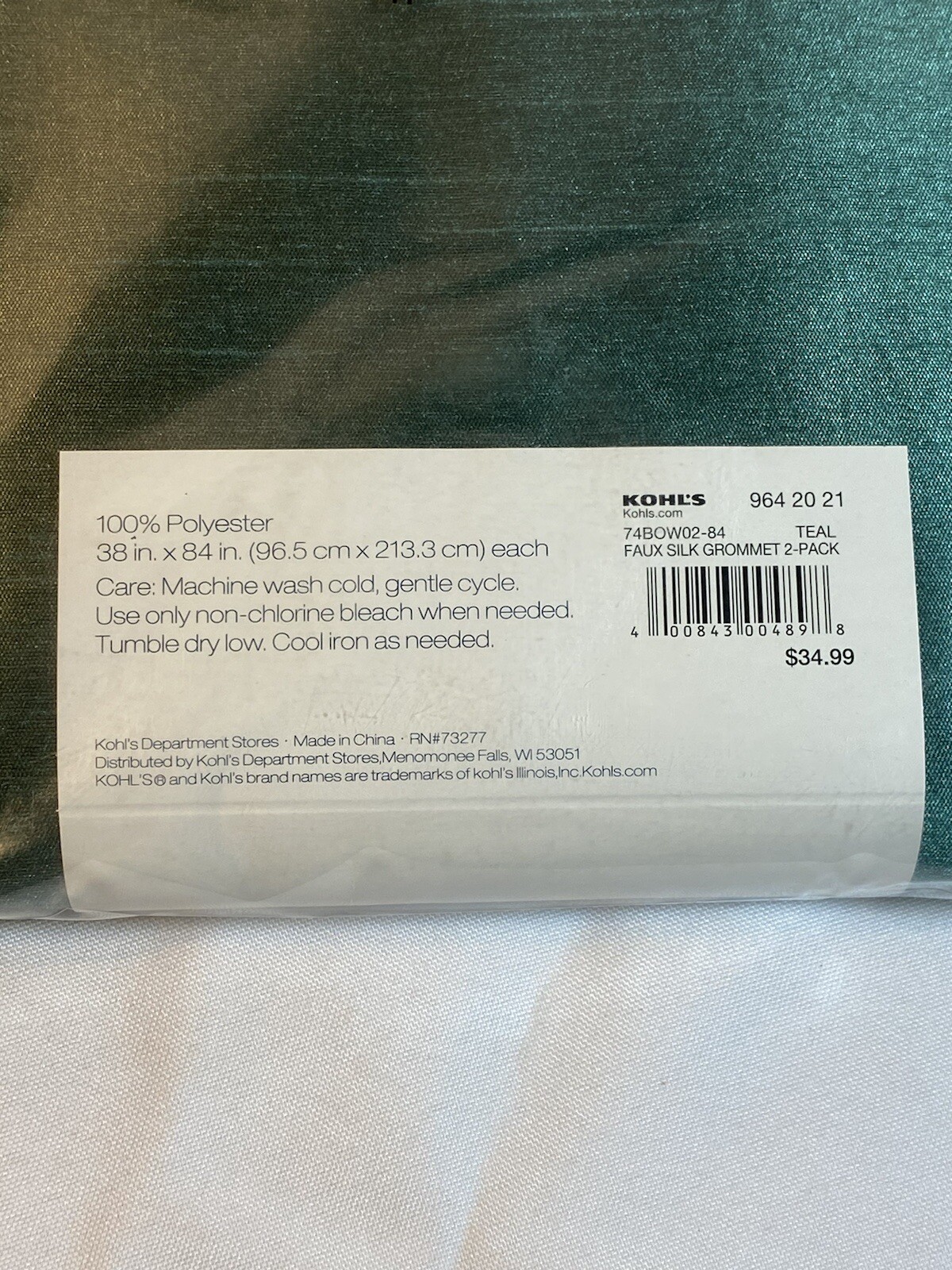 the big one 2 pack gromment top panels 38 in X 84 in TEAL green by kohls