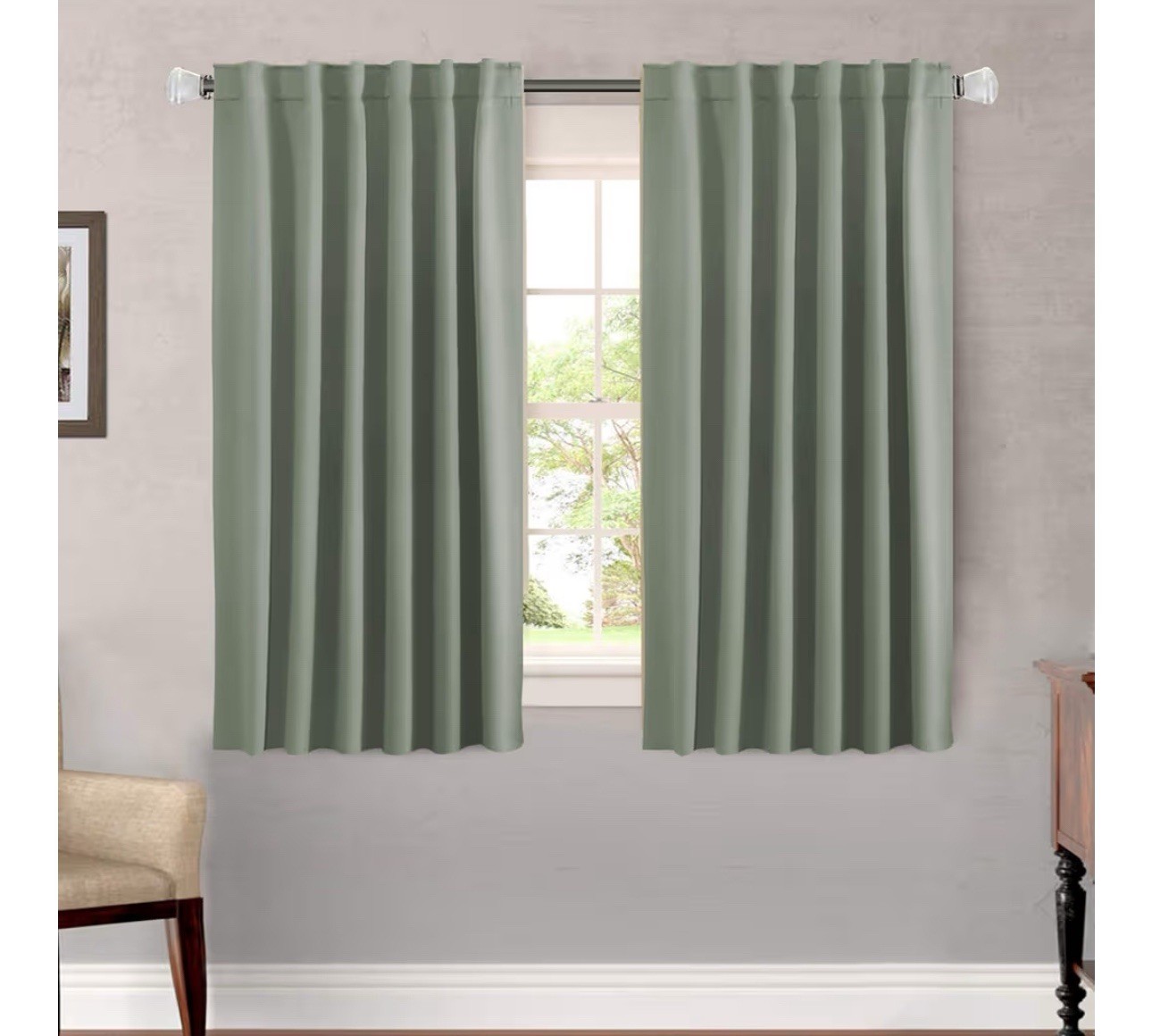 VERSAILTEX Light Sage curtains w/thermal insulation, rear loops 2 panels, 52×54”