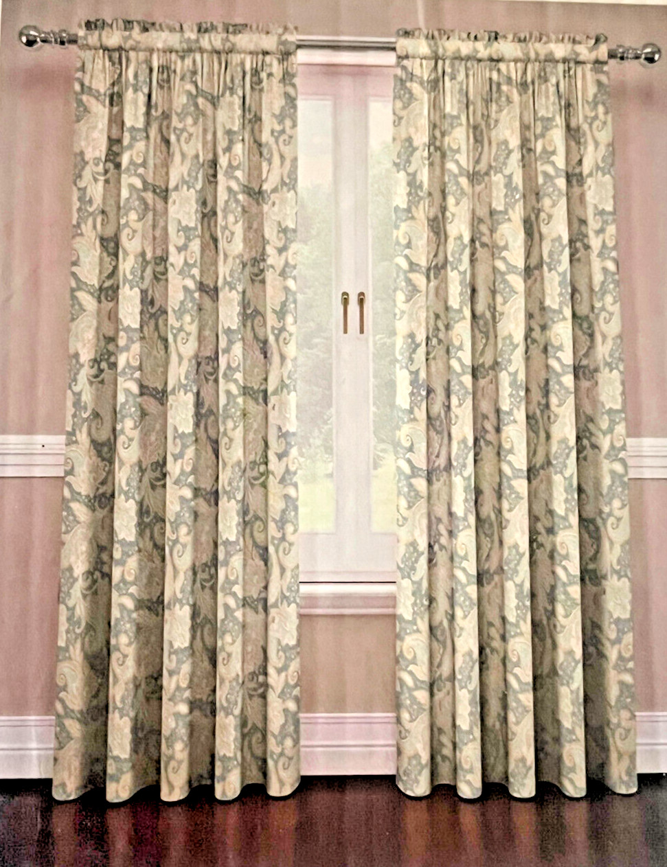 Traditions by Waverly Declyn Paisley Rod Pocket Curtains Panels Blue Gray 52×84″