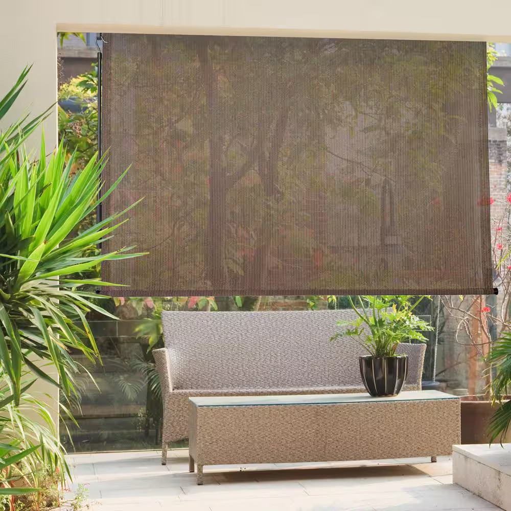 Driftwood Dark Brown Cordless Outdoor Patio Roller Shade 84 In. W X 72 In. L