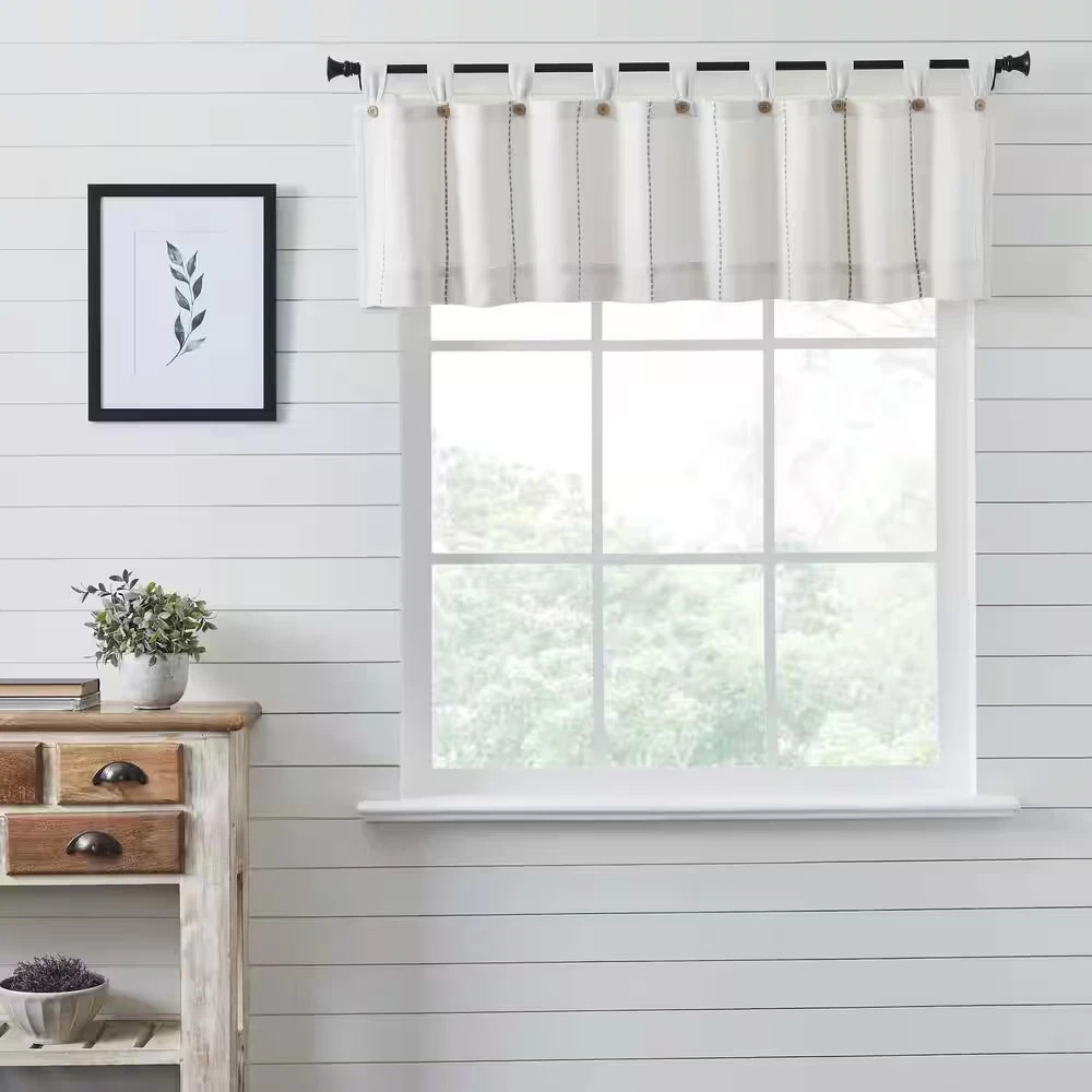Stitched Burlap 72 In. L X 16 In. W Tab Top Cotton Valance in Soft White Dove Gr