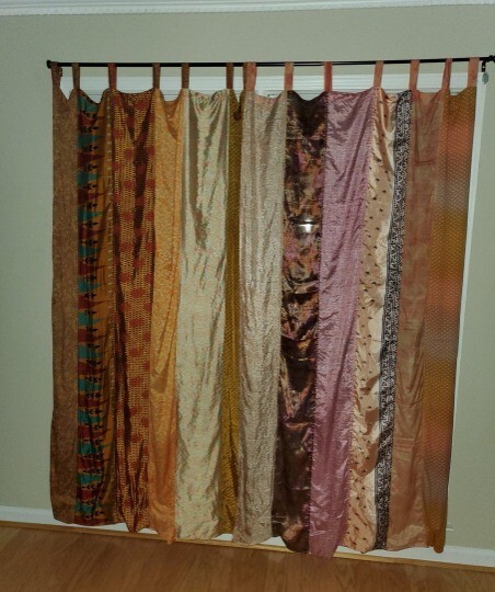 1 Pcs Sari Patchwork Curtain Drape Handmade Window Decor Silk Sari Boho Curtain