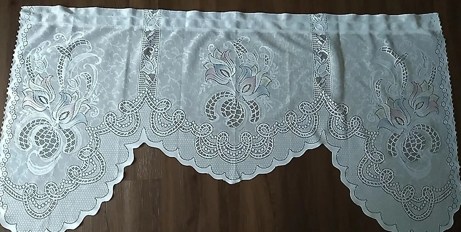 WHITE Lace Curtain Swag Valance Pastel Blue Pink Yellow Tulip Flower