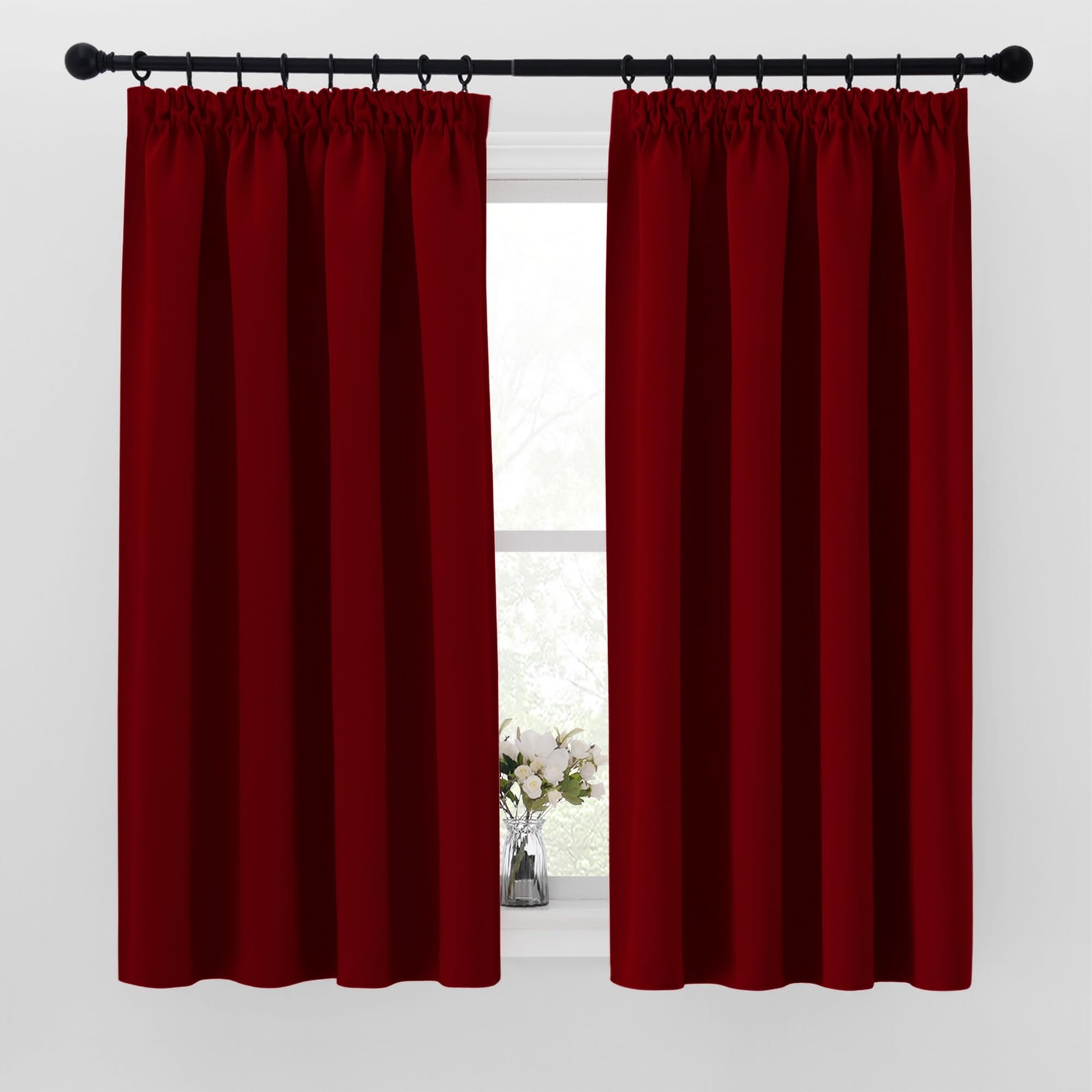 Curtain red opaque over curtains with curling ribbon set of 2 h 160 x w 140 cm…