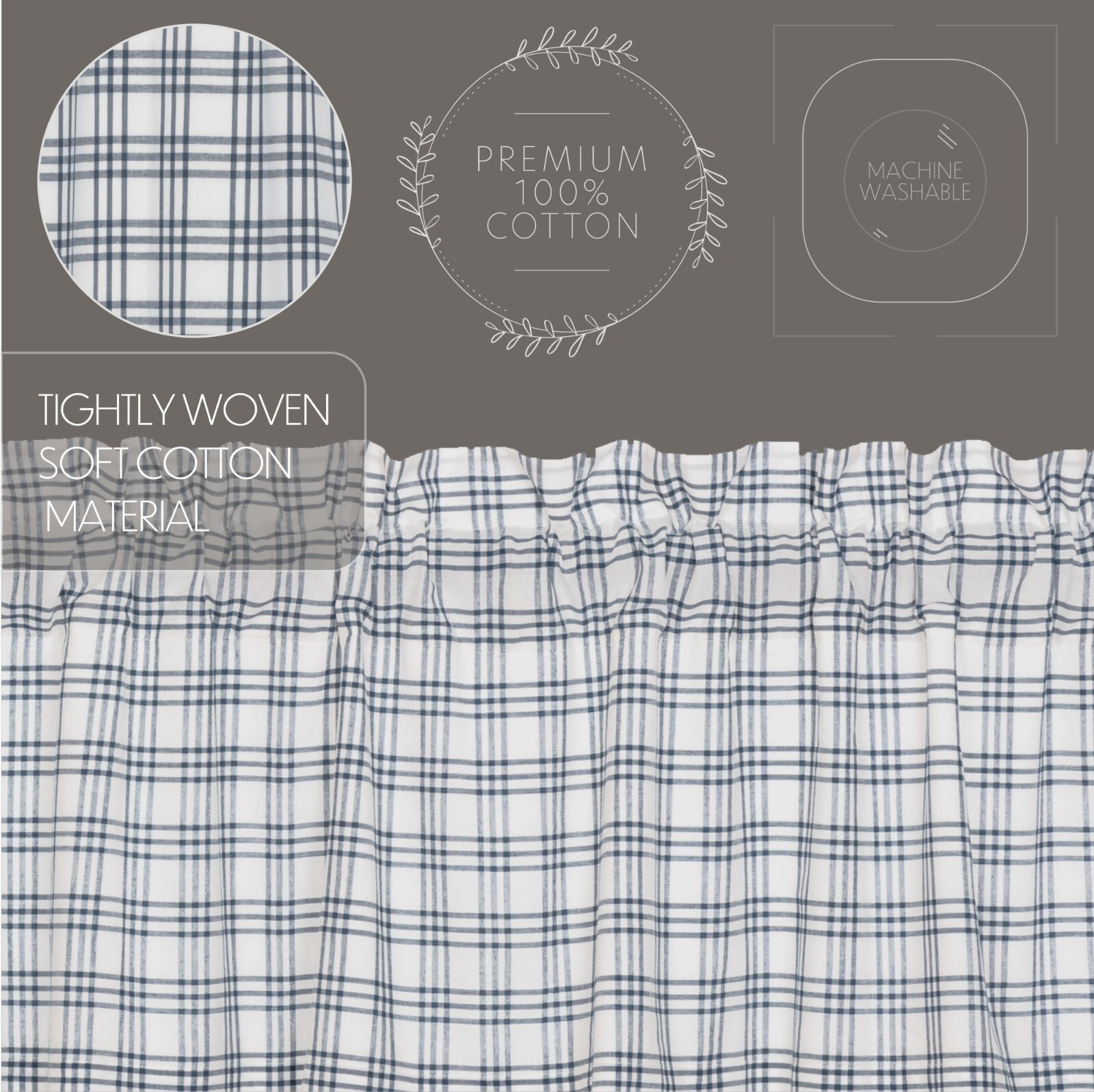 Blue & White Window Tiers Open Plaid Sawyer Mill Farmhouse Cafe Curtain Set VHC