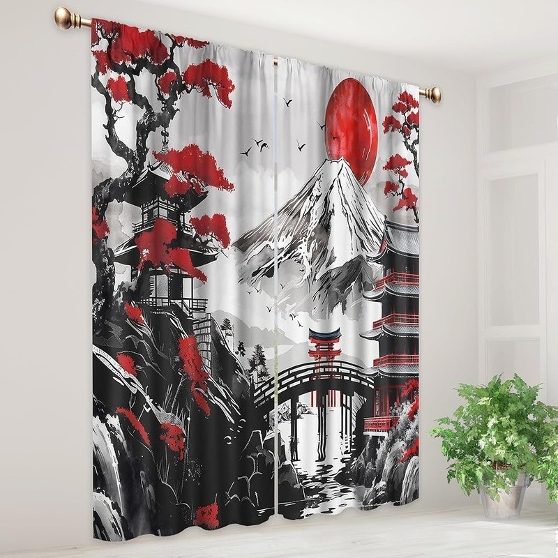 Energy Efficient Black Red Curtain Panels Soft Polyester Privacy Decor New
