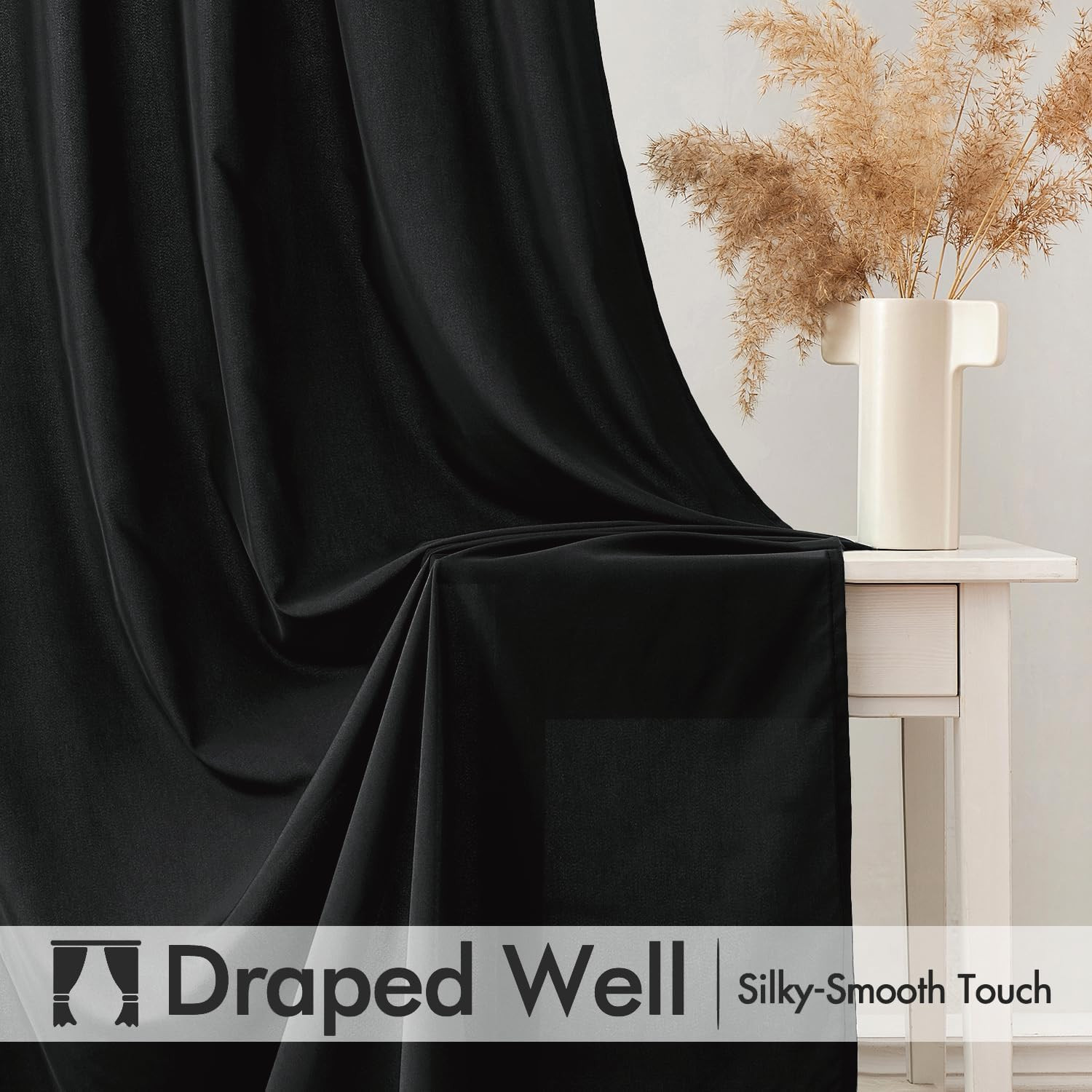 MIULEE Black Privacy Sheer Curtains That Let Light in 63 Inches Long Non-See-Thr