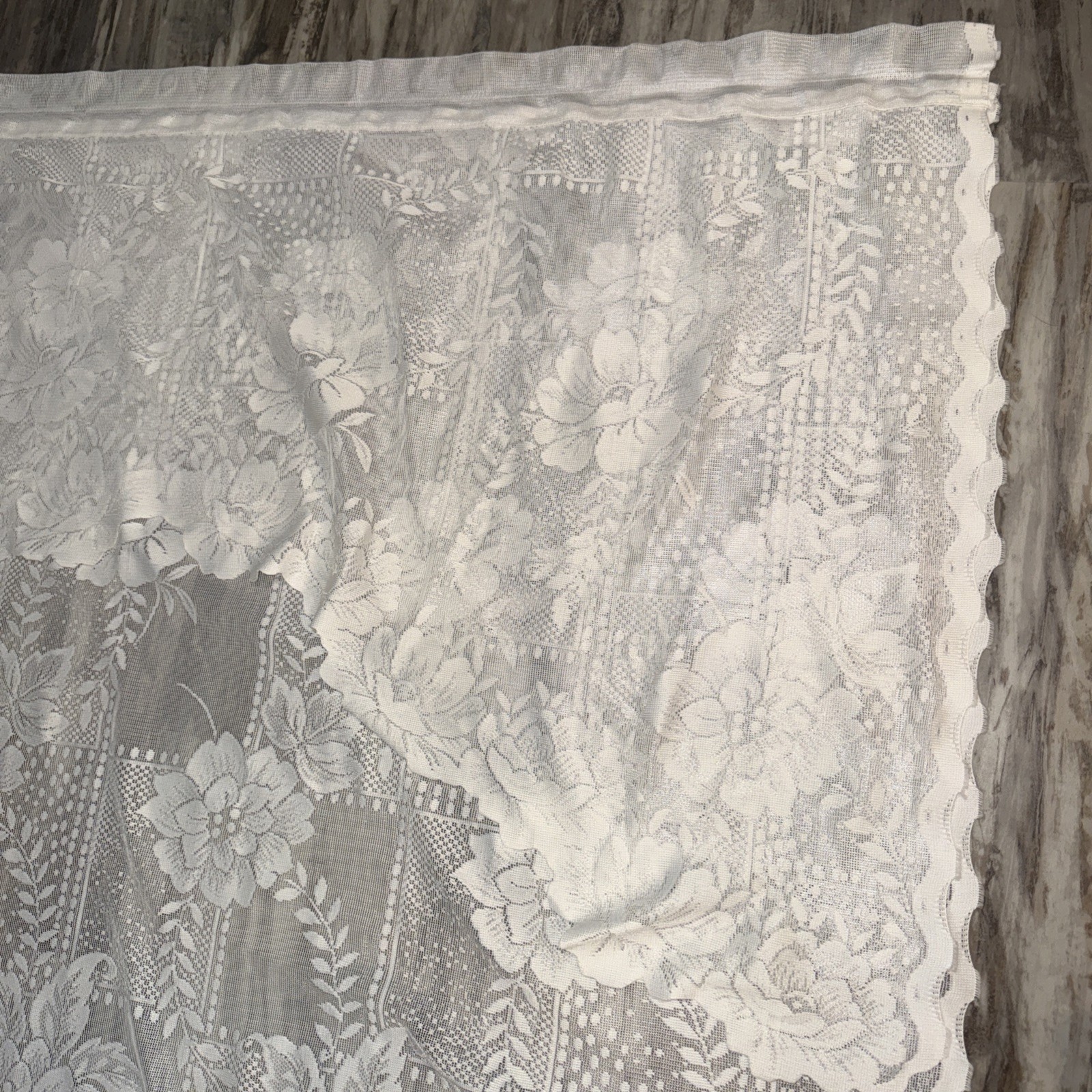 Comfort Bay Anna Lace Ivory Panel Curtain Attached Valance 54 In X 84 In Floral