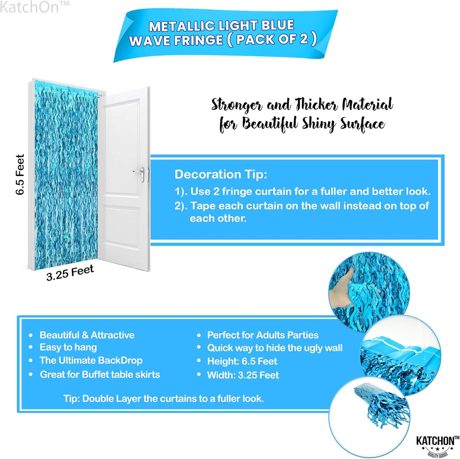 2 Pack Wavy Blue Foil Fringe Curtain Backdrop Under The Sea Party Decorations