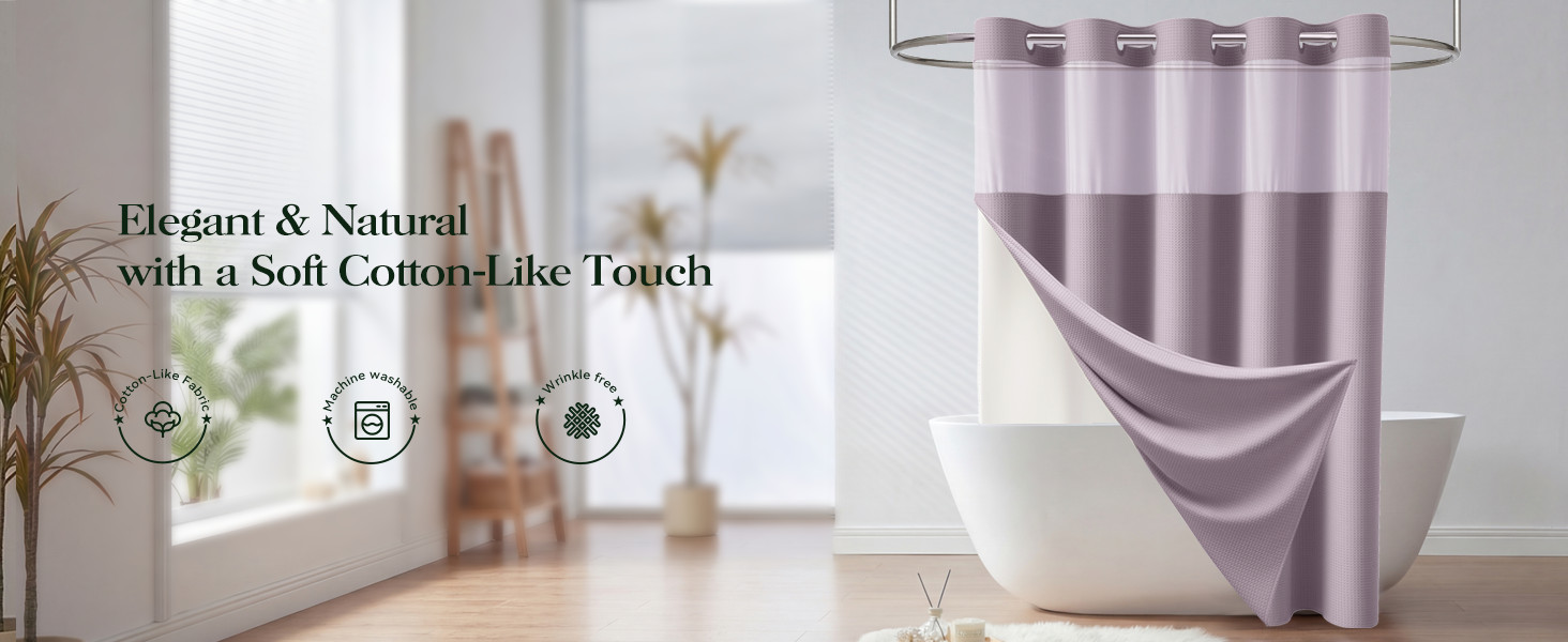 Lavender Hook Shower Curtain & Snap in Fabric Liner with Magnets, Waffle Weave