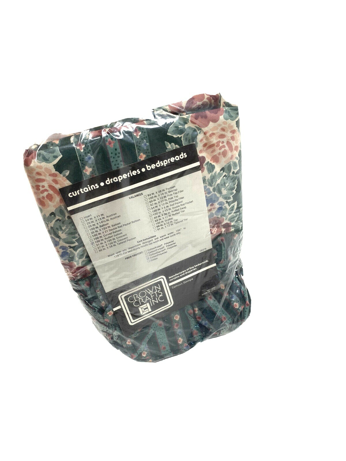 Crown Crafts Balloon Valance Curtain NOS New Vintage Green Striped Floral
