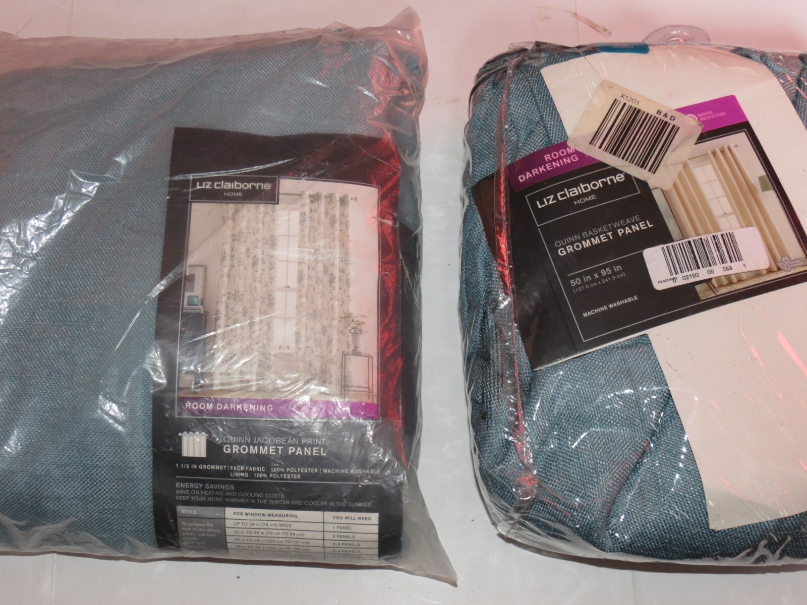 TWO Liz Claiborne Quinn Basketweave Grommet Curtain Panels 50 x 95in