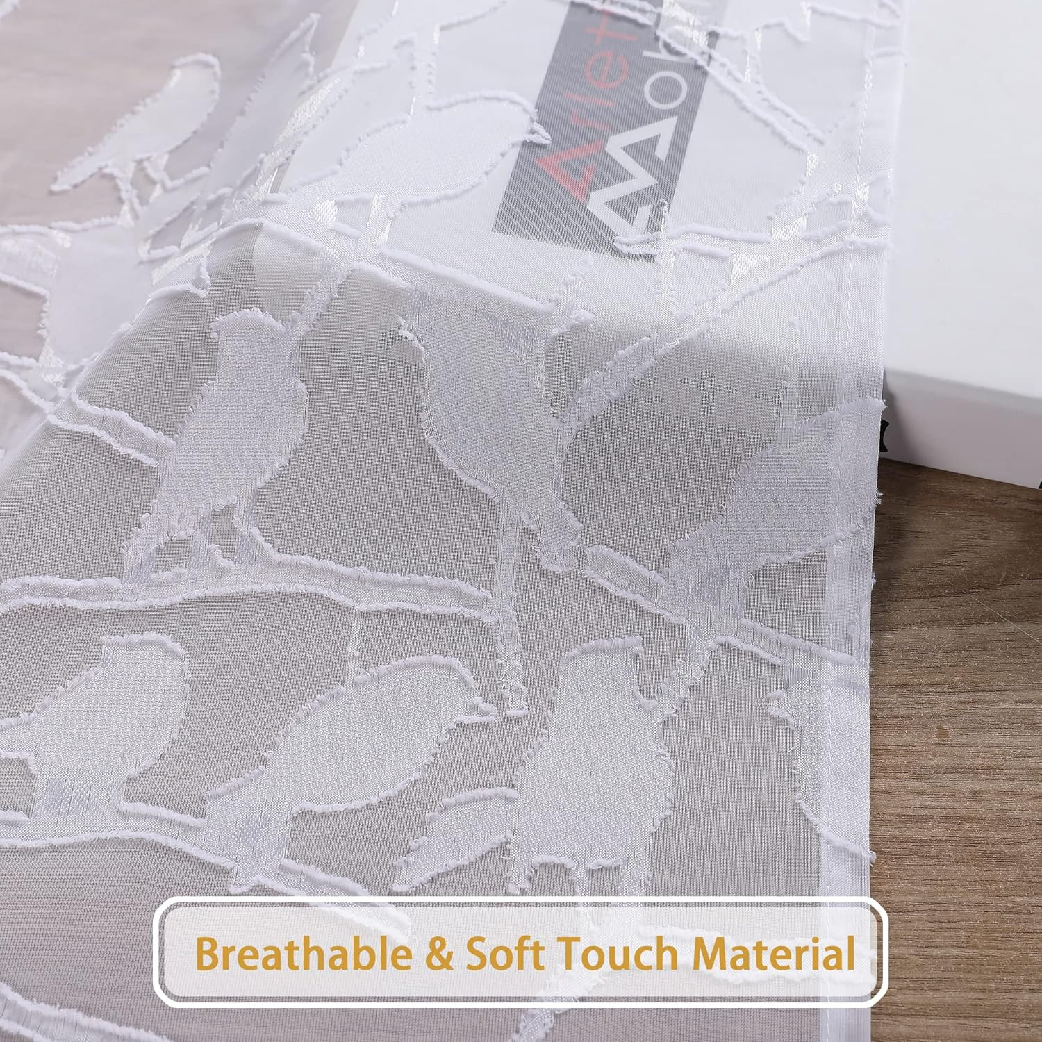 Anji White Sheer Curtains 54 Inches Long 2 Panels Set for Living Room,