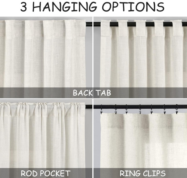 Juego de 2 Cortinas de Lino Beige 84 Inch Semitransparentes para Sala de Estar