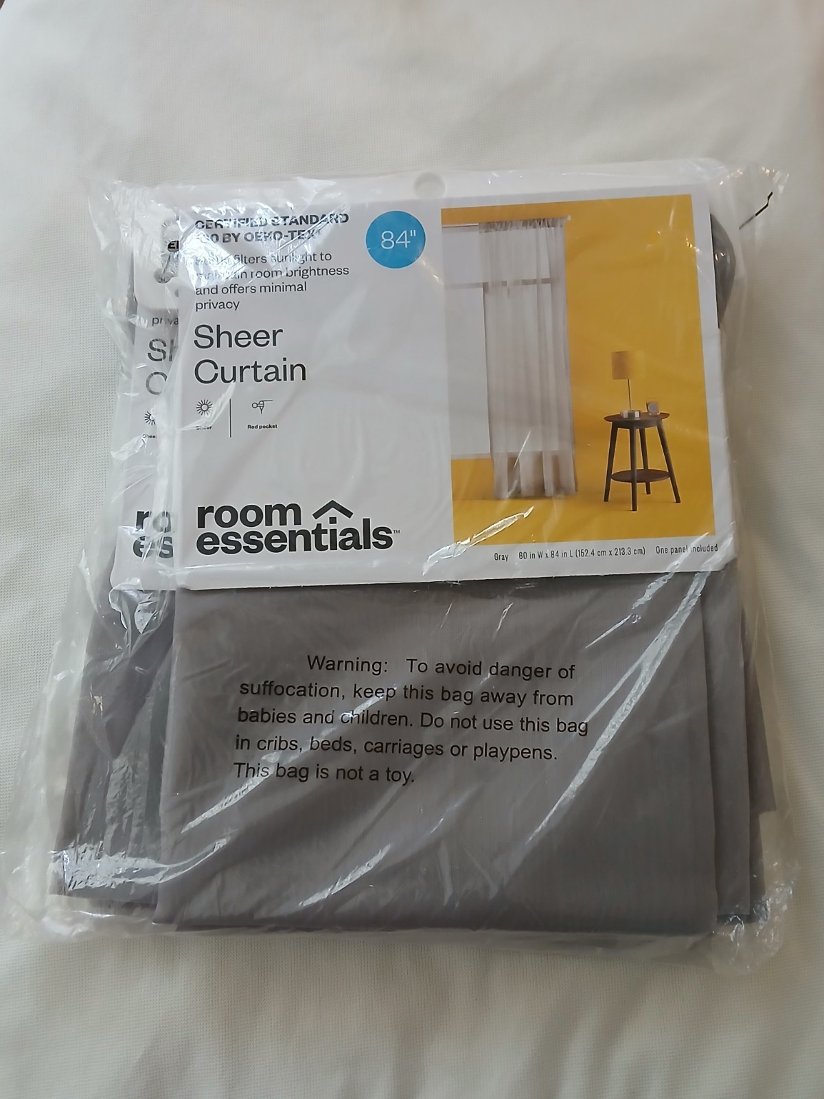 2 – ROOM ESSENTIALS Single Sheer Curtain (60″W X 84″L) GRAY – FACTORY SEALED!!!