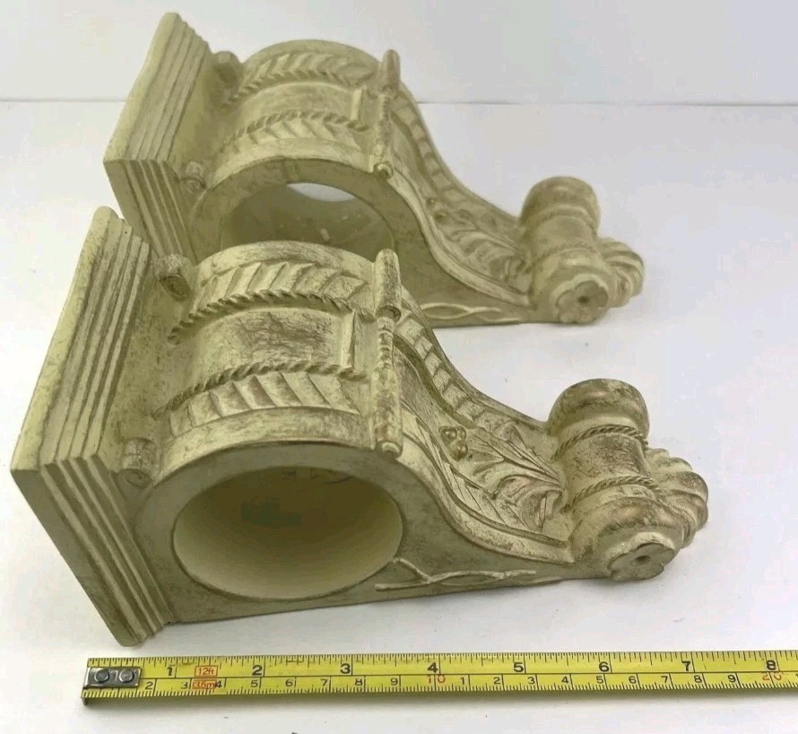 Wall Drapery Sconce Corbels Curtain Rod Swag Holders Brushed Set of 2 (T28)