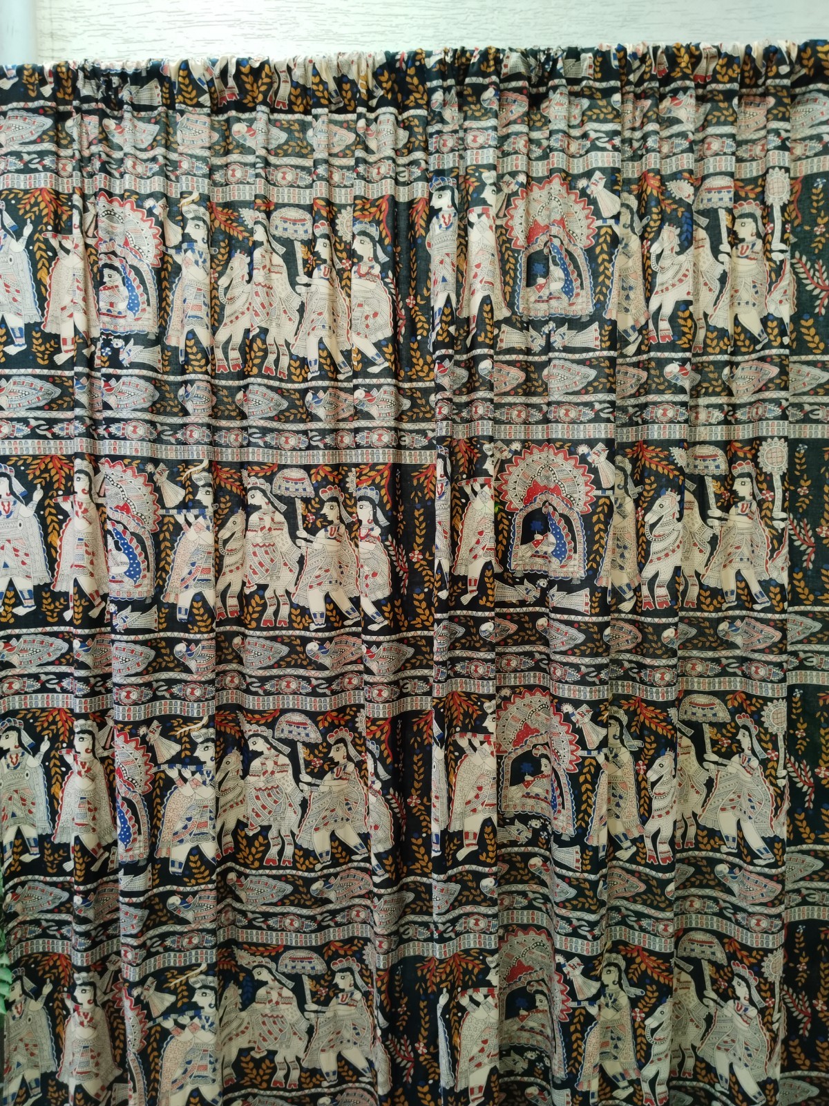 black, madhubani block print luxury cutains, boho curtains bagru print