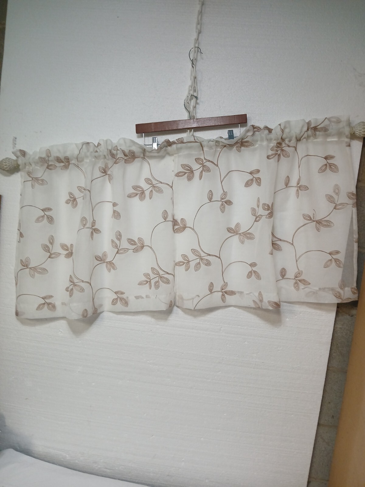 Embroidered Curtain /Valance Floral Beige With Tan Floral 60 X 23