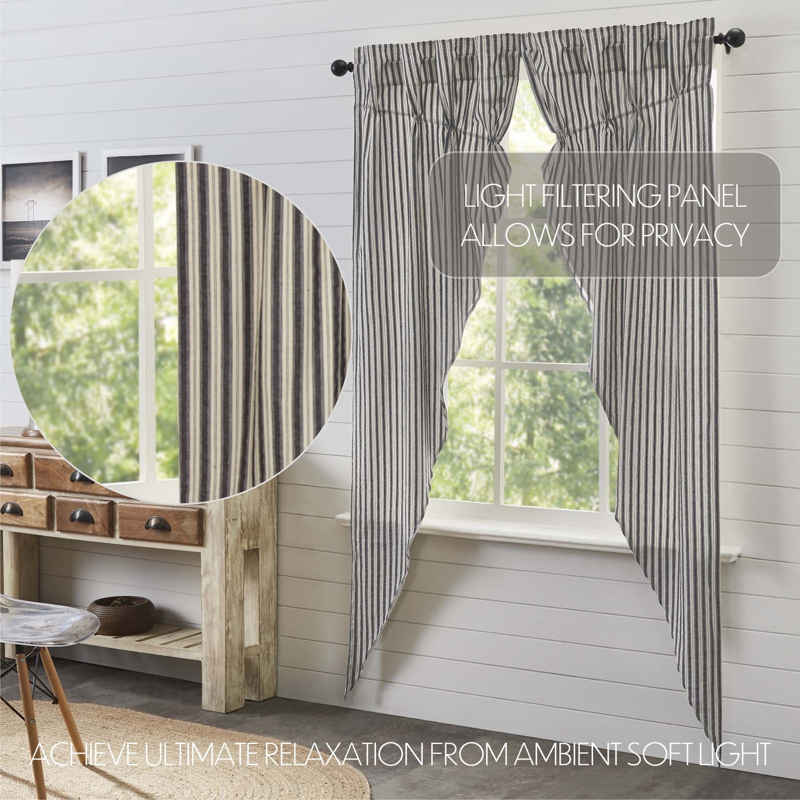 Farmhouse 84″x36″x18″ Prairie Panel Pair Grey Rod Window Curtains VHC Brands