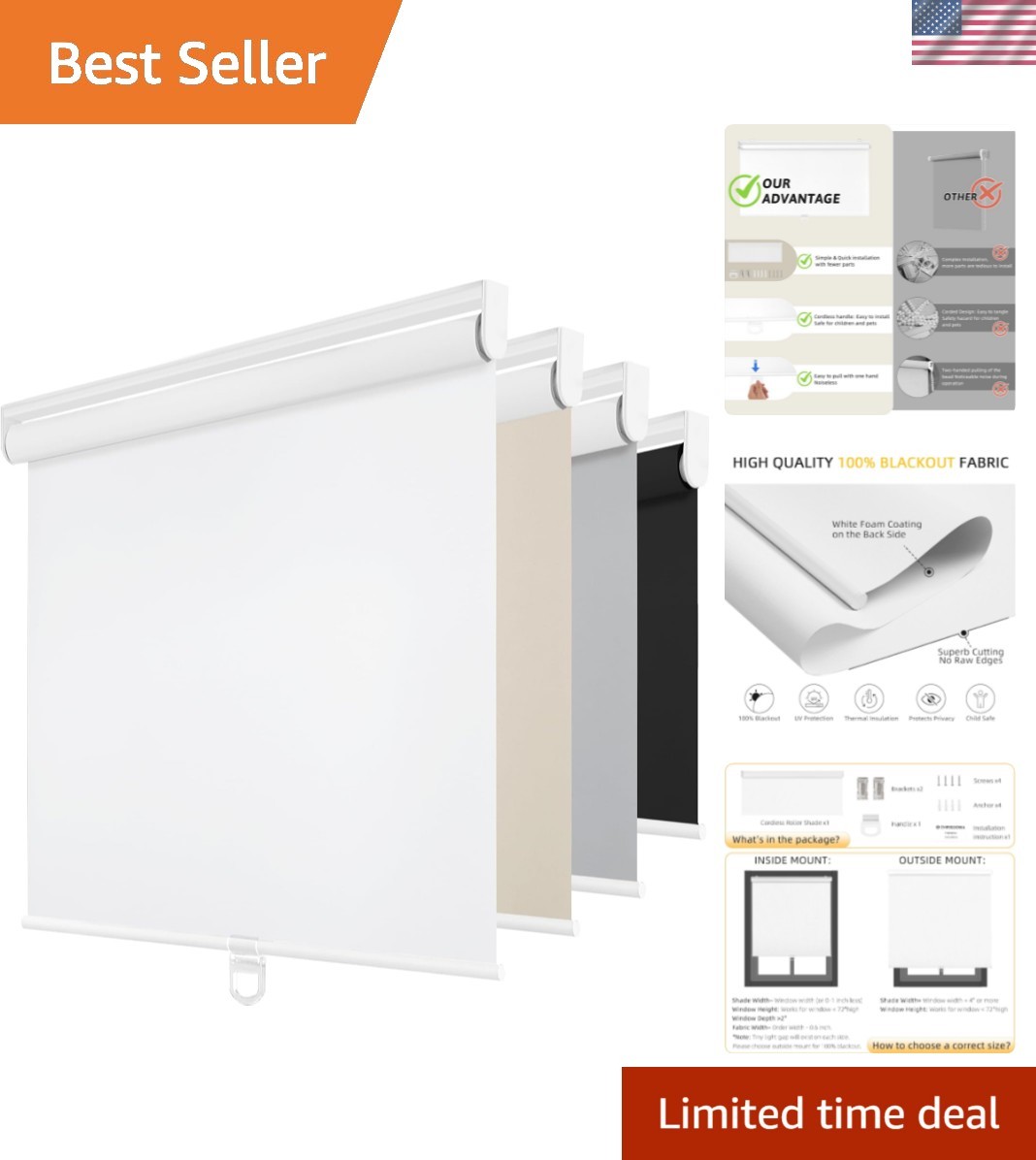 Cordless Blackout Roller Shades for Windows, Thermal Insulated UV Protection …