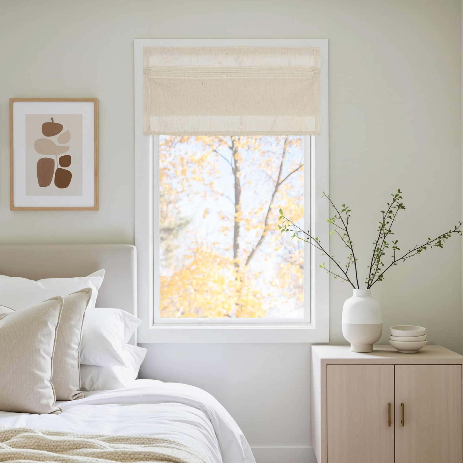 Natural Farmhouese Linen No Drill Roman Shades for Windows, French Front Door…