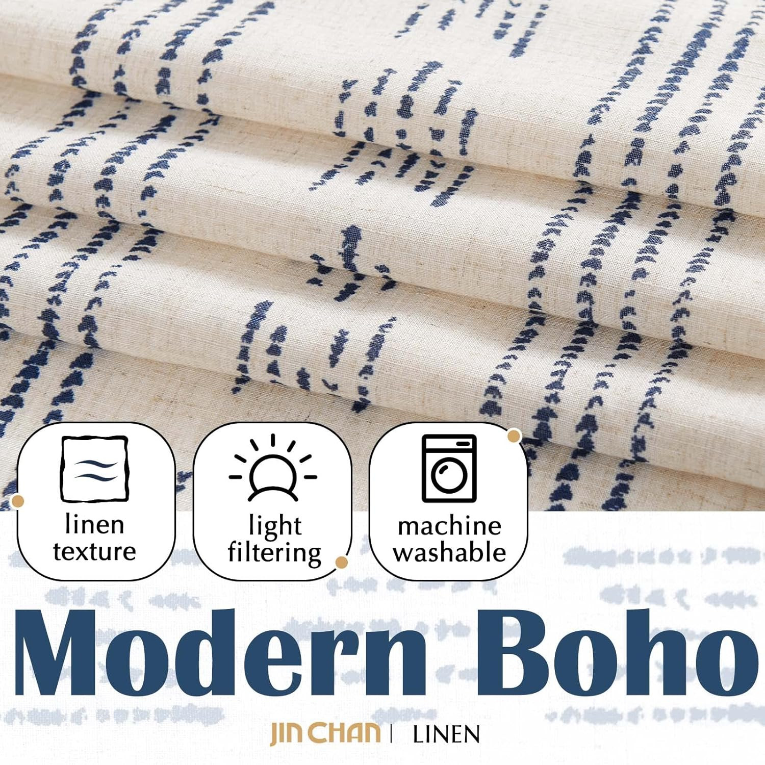 Boho Stripe Kitchen Curtains and Valance Set Linen Tier Curtains Bohemian Small