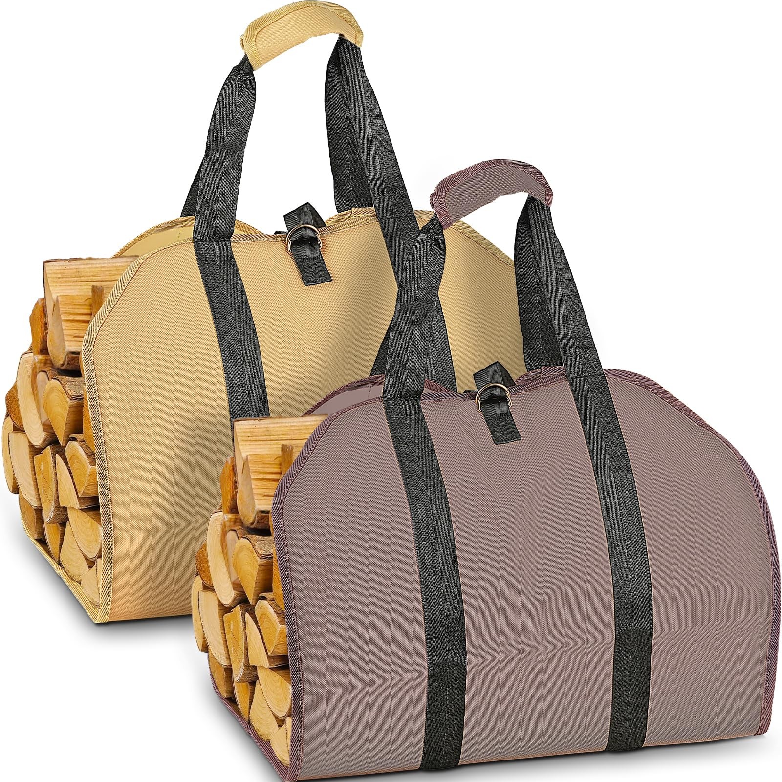 Firewood Log Carrier, 2 Pack Heavy Duty 900D Oxford Log Tote Wood Carrying Ba…
