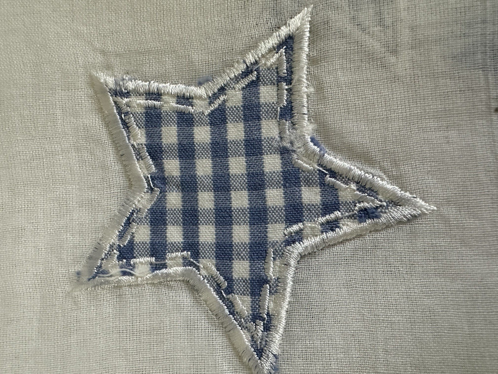 Pottery Barn Kids PATCHWORK Star Sheer Panel 44×44 Embroidered White Blue Stars