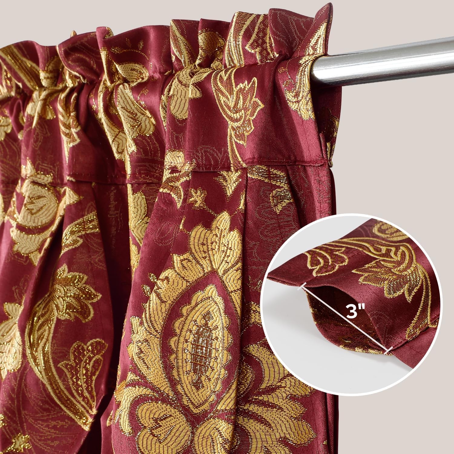 Burgundy Paisley Jacquard Curtains, Victorian Luxury Window Curtains 2 Panels