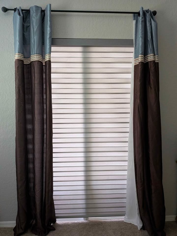 108″x54″-6 EA Modern light filtered curtains, Blue & Brown, Grommets, stitching