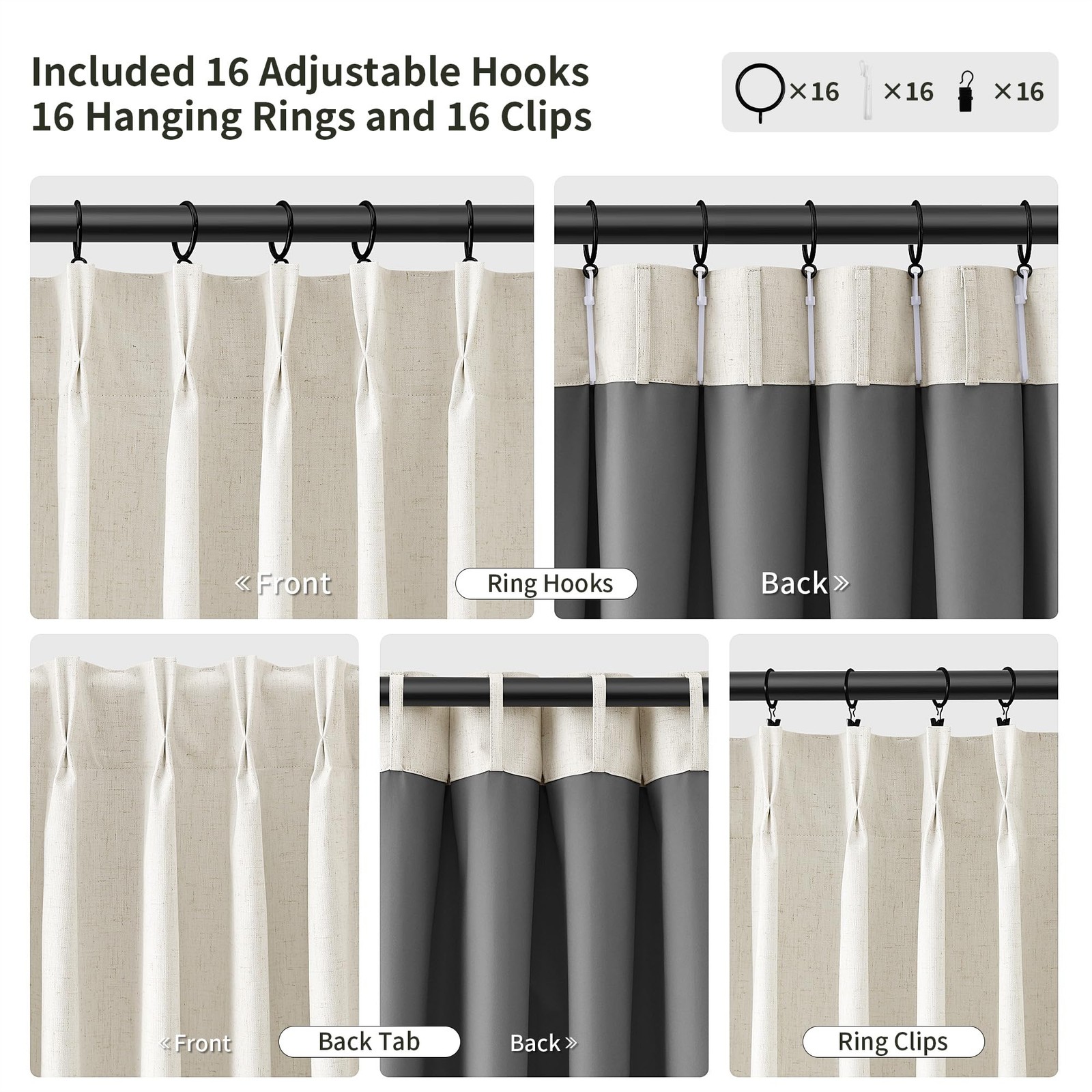 Joywell Pinch Pleat 100% Blackout Linen Curtains for Living Room 54 Inches Long