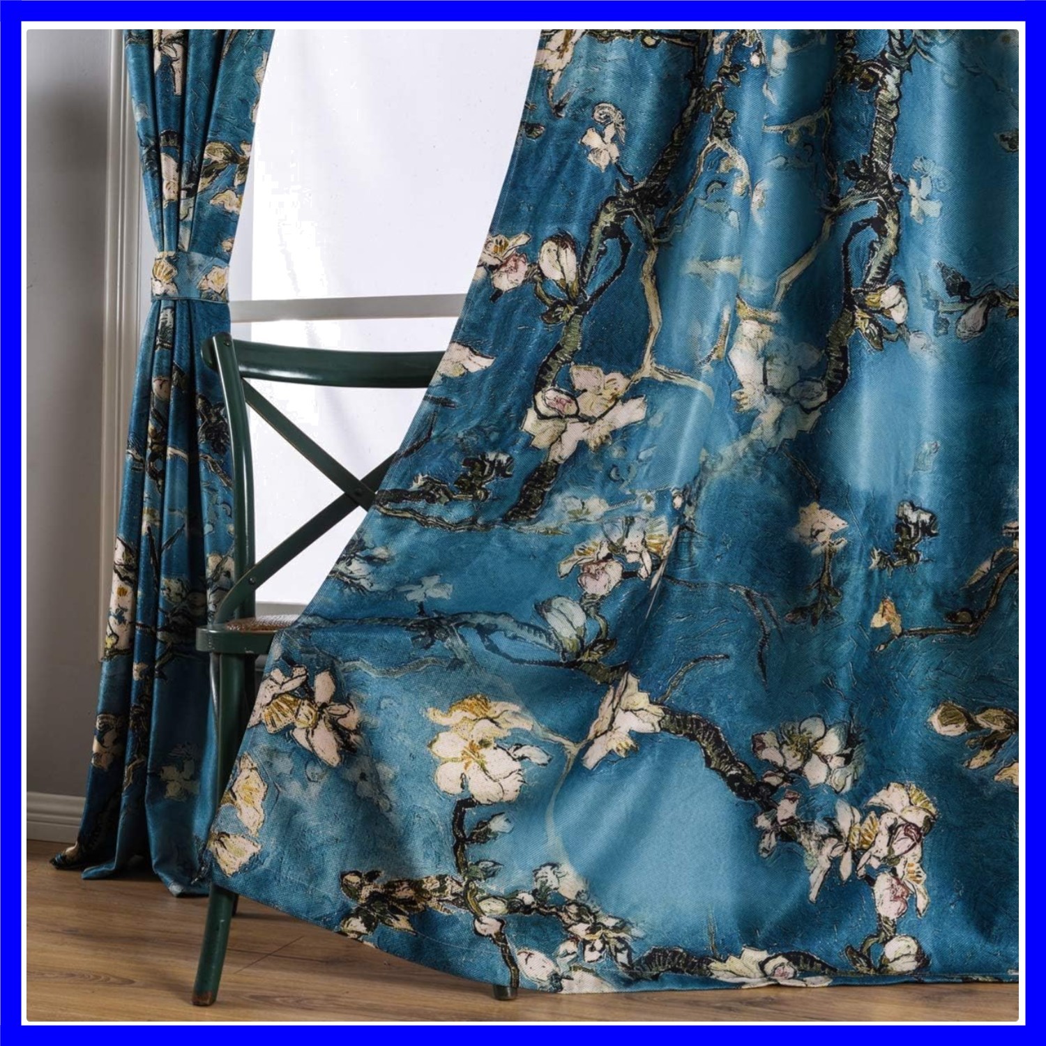 Chinese Style Plum Blossom Curtains – Blue Artistic Print, 84 Inches Long for…