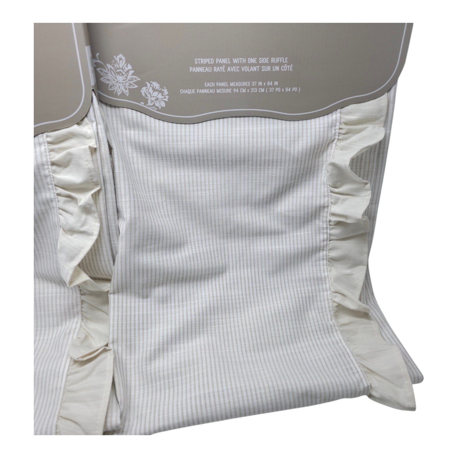 Chateau Chic Set Of 4 Stripe Ruffle Curtain Panels 38×84 Ivory Farmhouse NEW