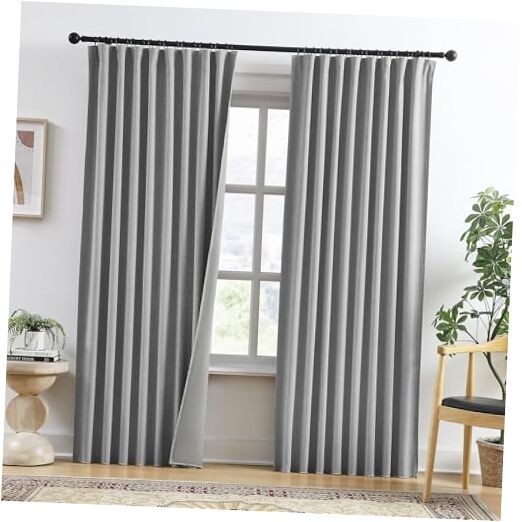 Linen Blackout Curtains 92 Inches Long,100% Light 50″W x 92″L (Pack of 2) Grey