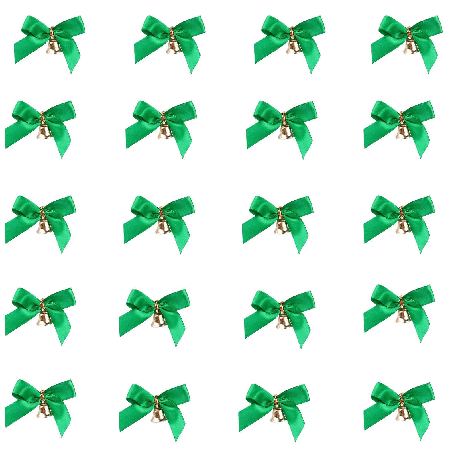 30 PCS Green Christmas Bows With Jingle Bells Mini Tree Wreath Ornaments