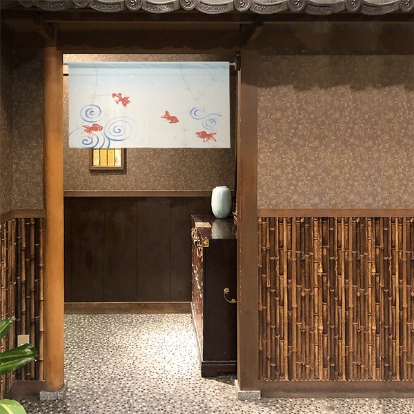 Noren Japanese door curtain 33.46×17.6 polyester Goldfish and aquatic plants