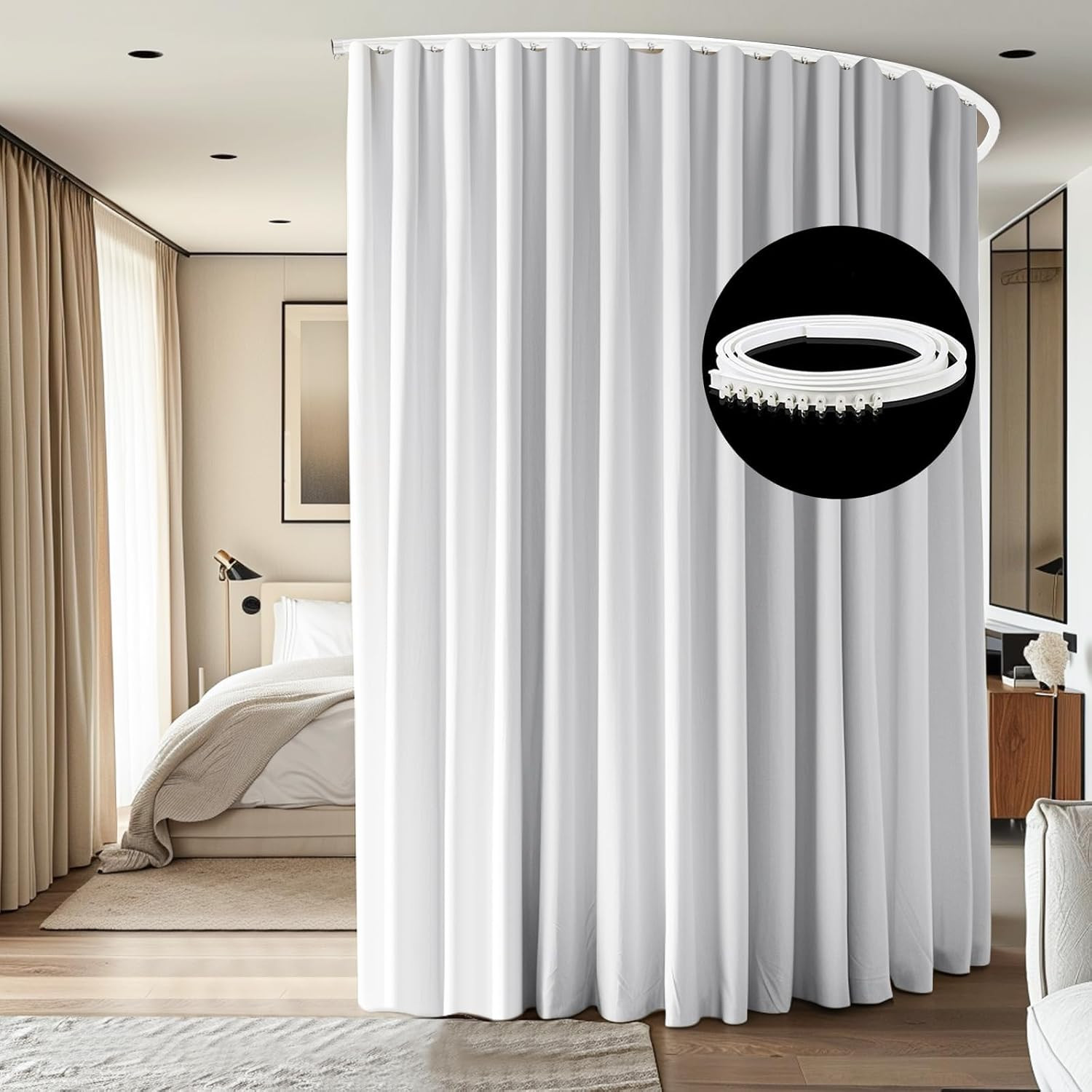 Extra Wide Room Divider Curtain Track Set with White Drape, 12.5x8ft